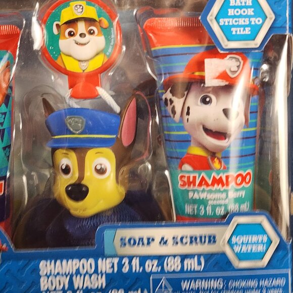 Nickelodeon Paw Patrol 4pc Soap Scrub Shampoo Body Wash Scrubby Hook Bath Set - Picture 9 of 16